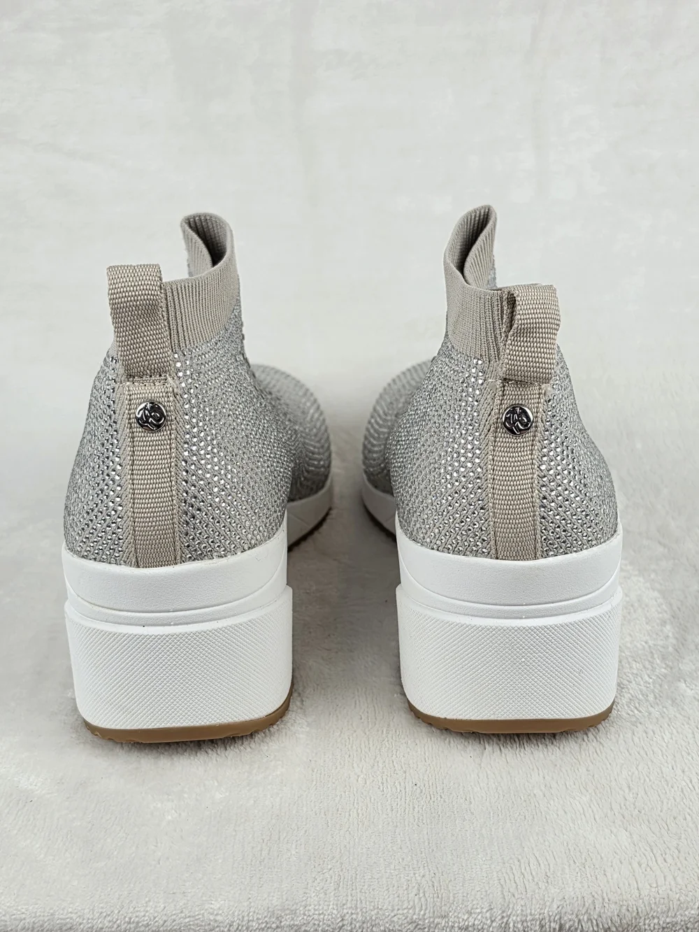 Alex Marie Halika Rhinestone Wedge Sneakers Womens 10M Silver Knit Bootie